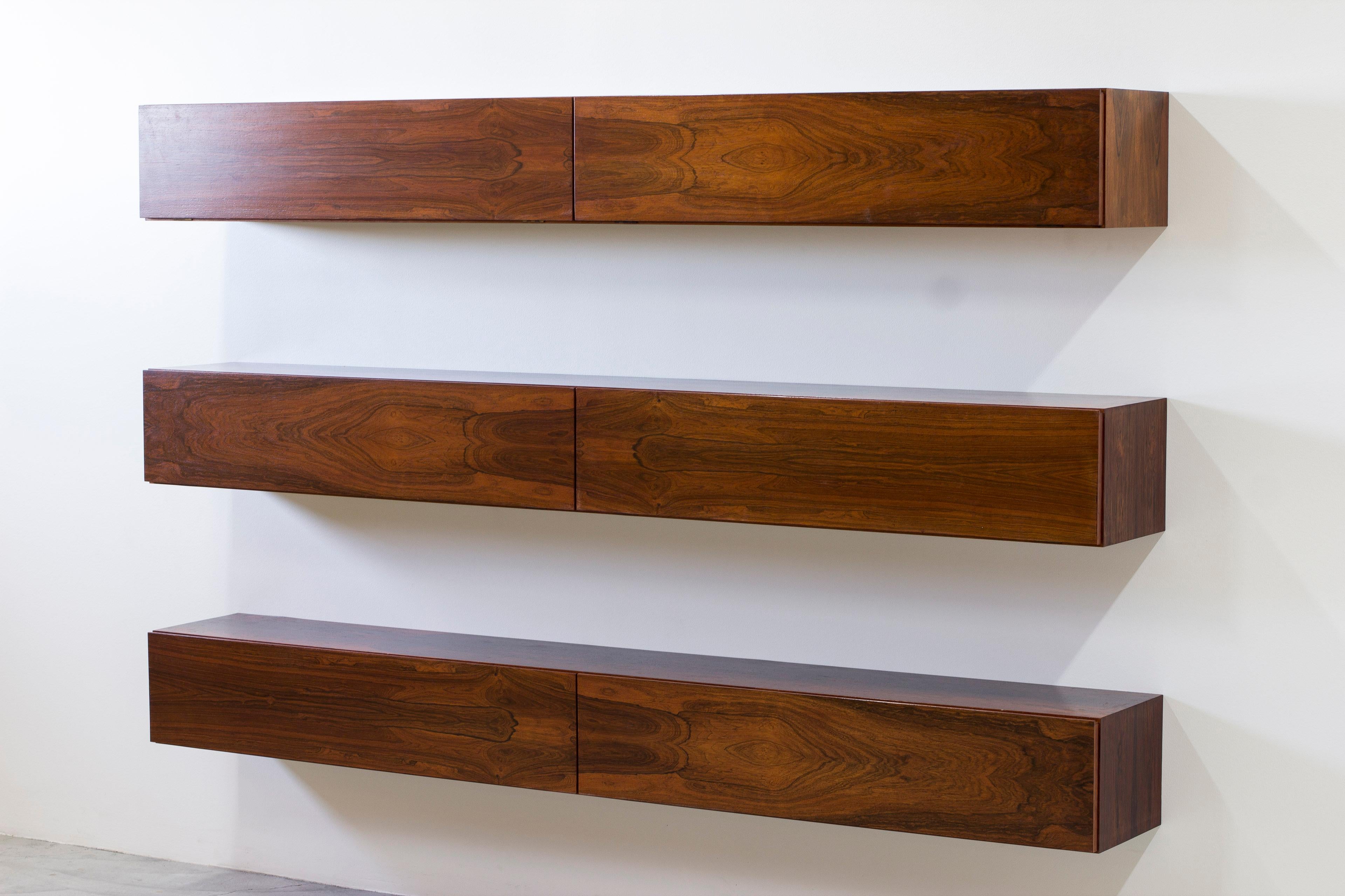 Danish wall mounted rosewood sideboard, Denmark In the style of Kofod Larsen no3 4