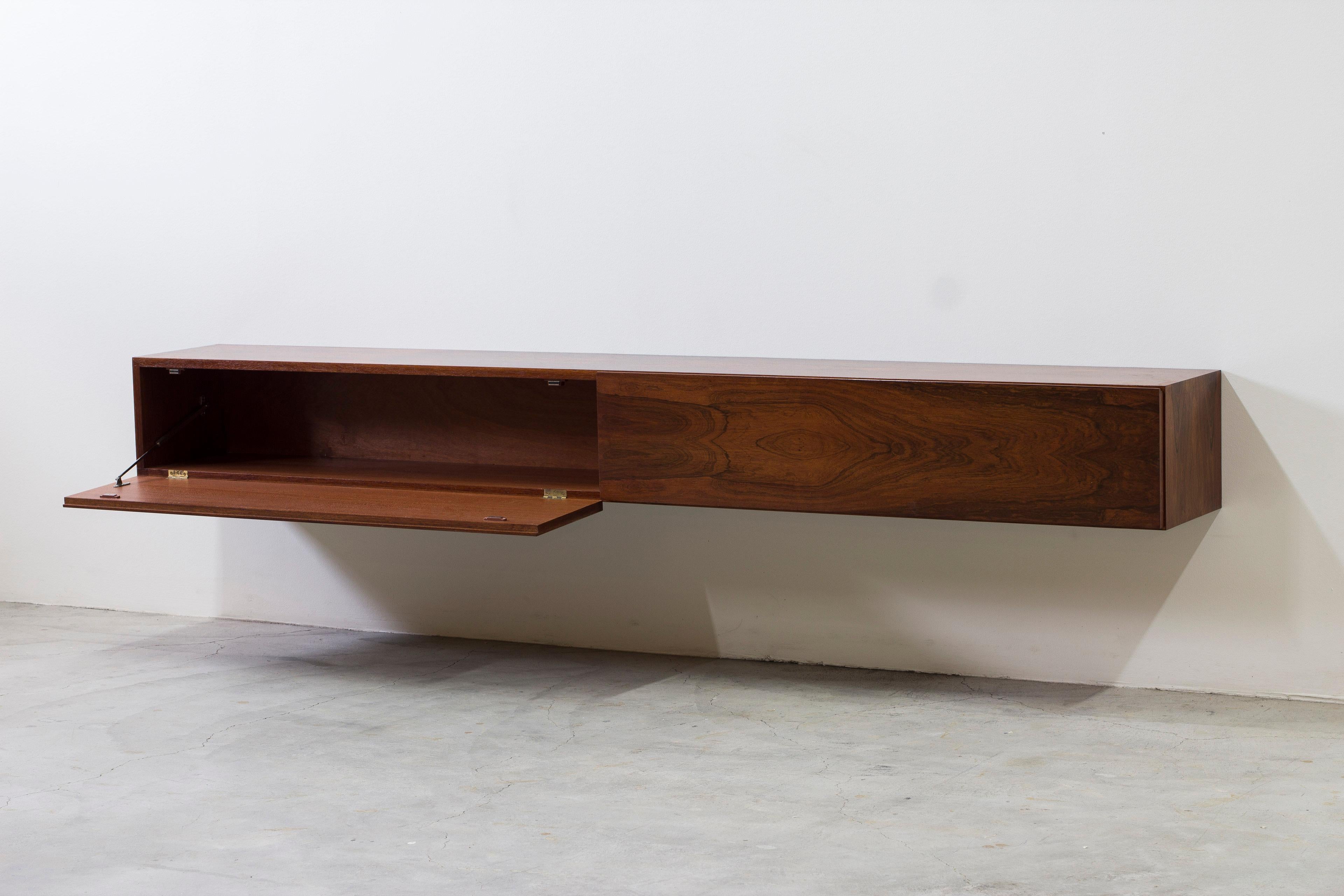 Danish wall mounted rosewood sideboard, Denmark In the style of Kofod Larsen no3 7