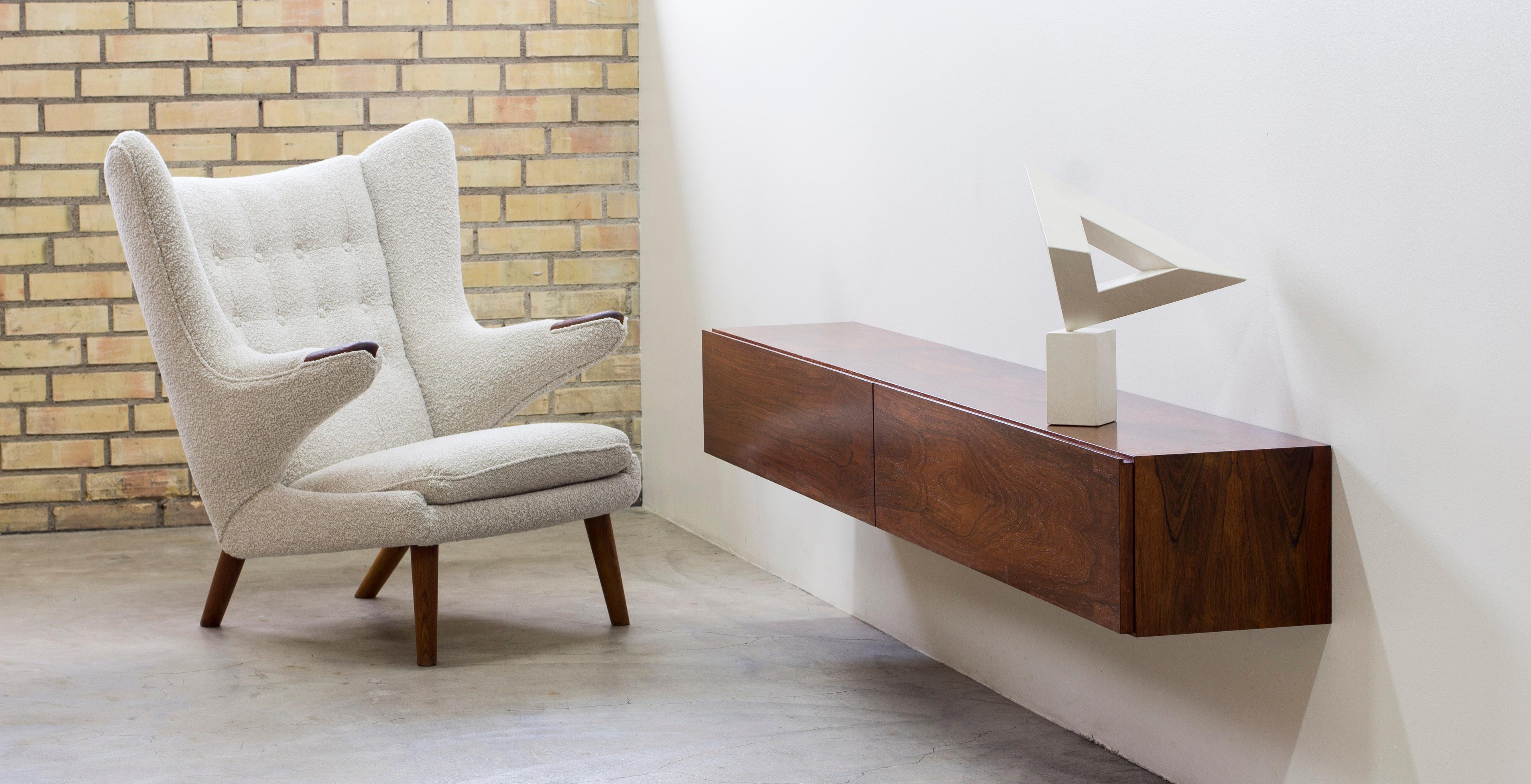 Scandinavian Modern Danish wall mounted rosewood sideboard, Denmark In the style of Kofod Larsen no3