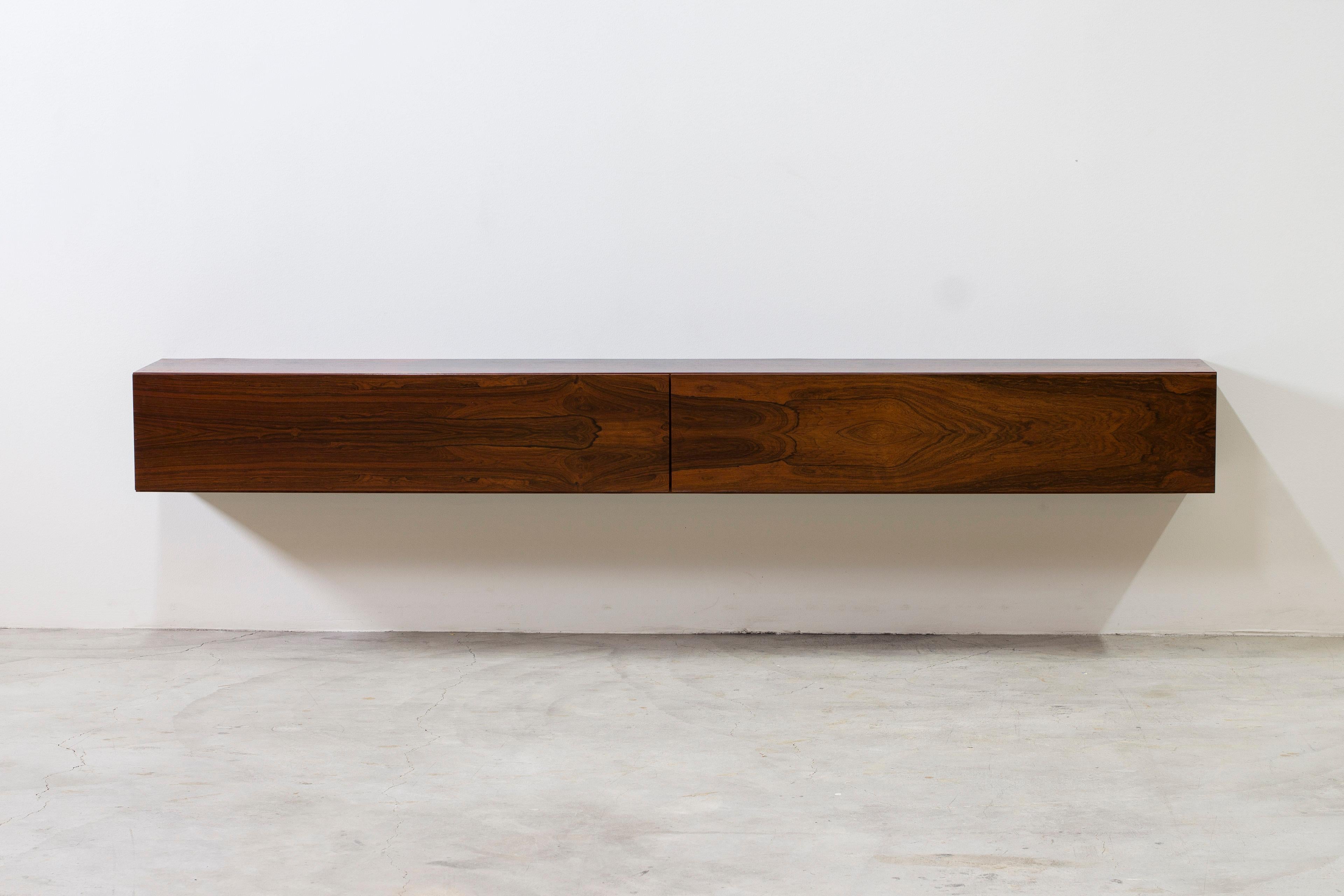 Danish wall mounted rosewood sideboard, Denmark In the style of Kofod Larsen no3 In Good Condition In Hägersten, SE