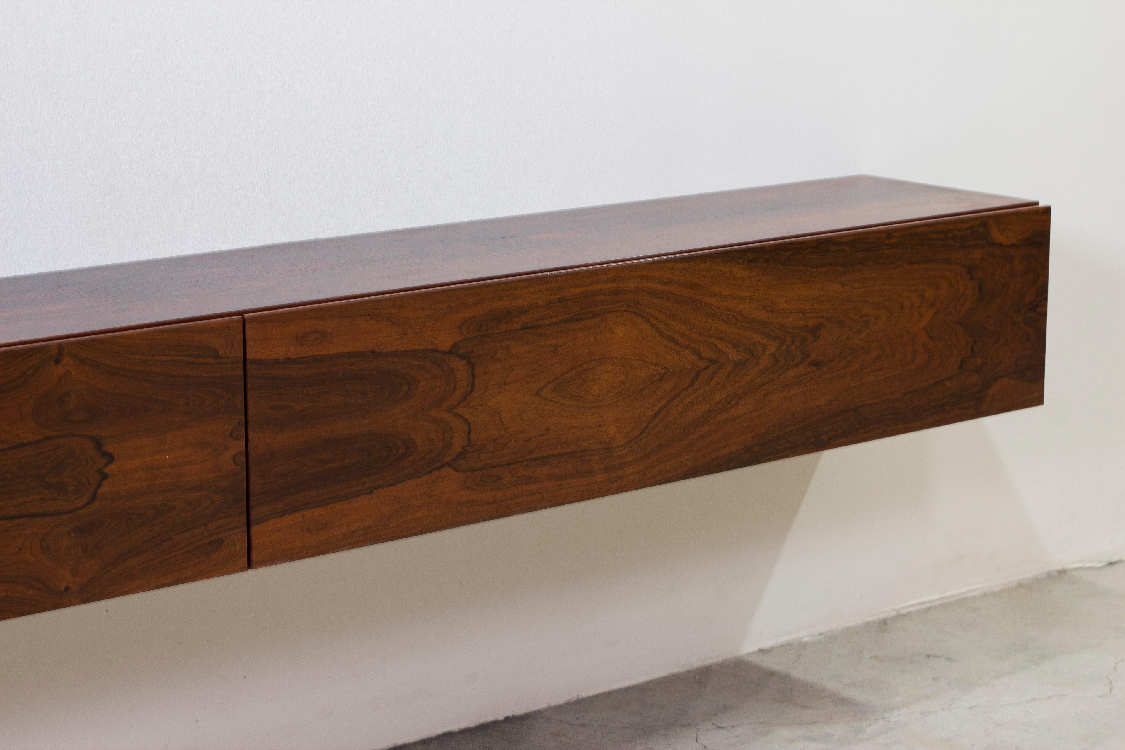 Mid-20th Century Danish wall mounted rosewood sideboard, Denmark In the style of Kofod Larsen no3