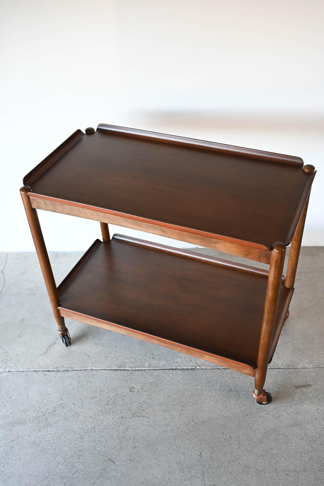 Mid-20th Century Danish Walnut Collapsible Bar or Service Cart with Removable Trays, ca. 1960