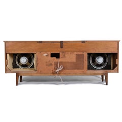 Danish Walnut Credenza Style Console Stereo Cabinet with Original Speakers