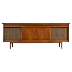 Retro Danish Walnut Credenza Style Console Stereo Cabinet with Original Speakers