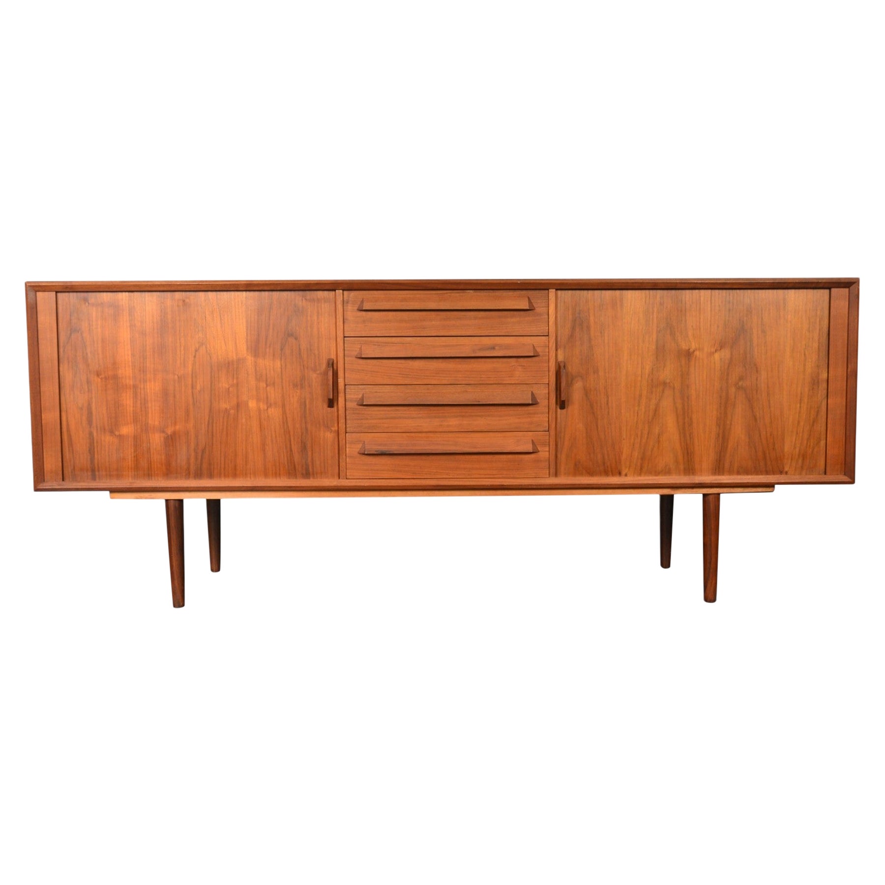Danish Walnut Credenza With Tambour Doors
