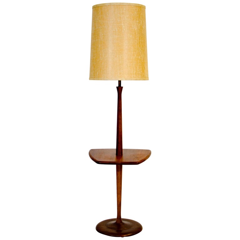 Mid Century Modern Walnut Floor Lamp, Floor Lamp With Table Attached Canada
