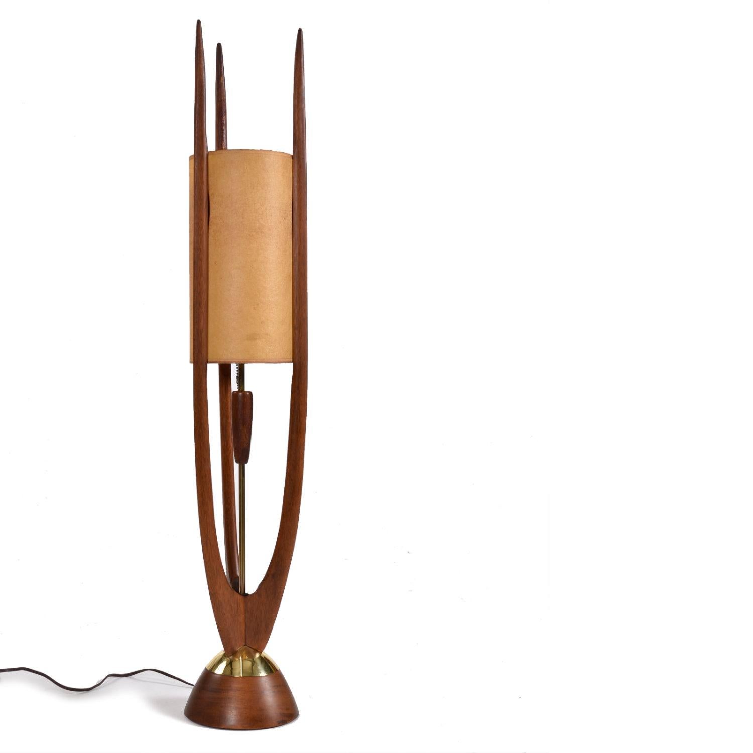 Mid-Century Modern Danish Walnut Modeline Style Sculpture Trident Table Lamp