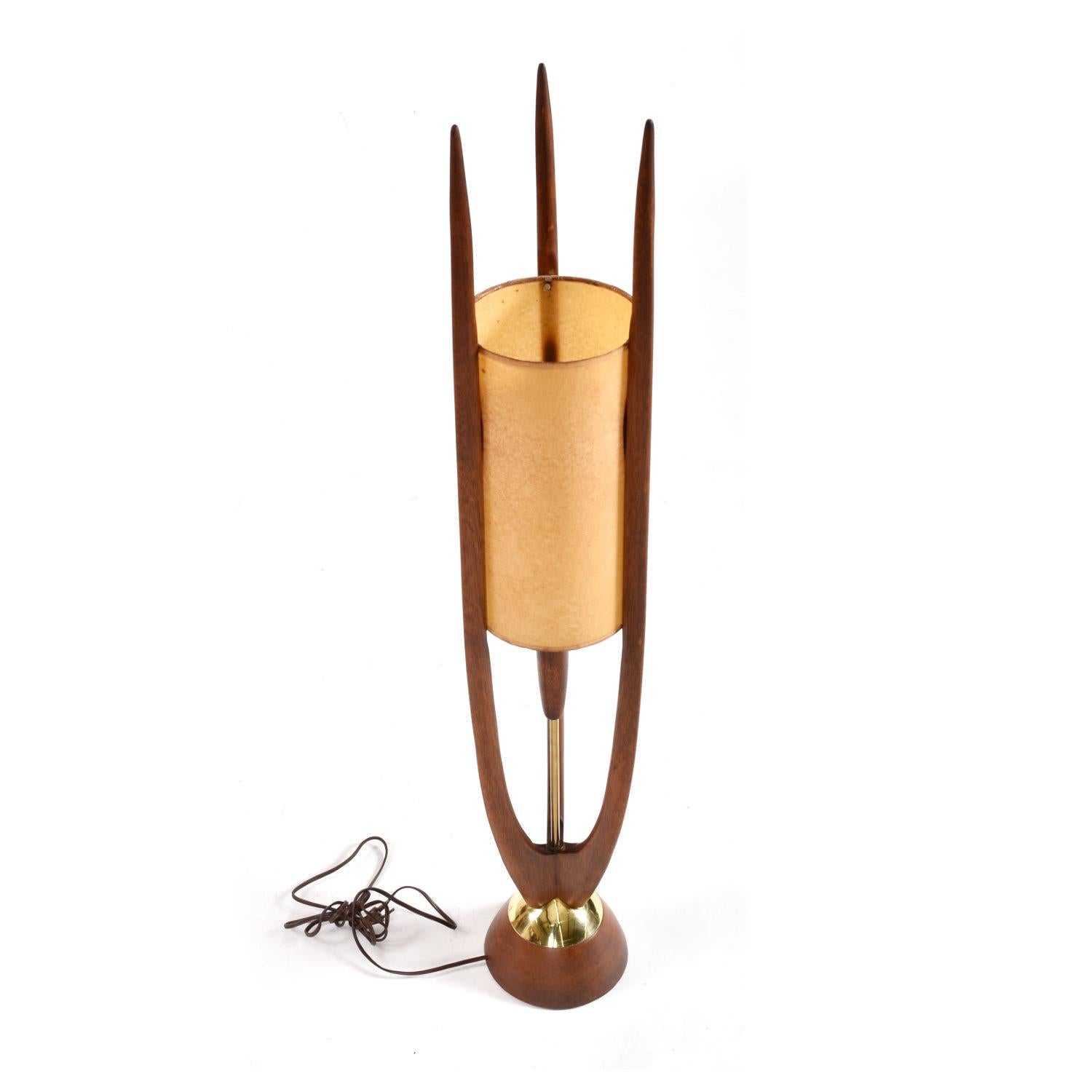 Danish Walnut Modeline Style Sculpture Trident Table Lamp 1