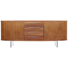 Danish Walnut Oval Tambour Naver Sideboard by Nissen and Gehl Mdd