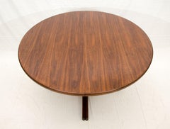 Danish Walnut Round Dining Table on Pedestal Base with Two Leaves