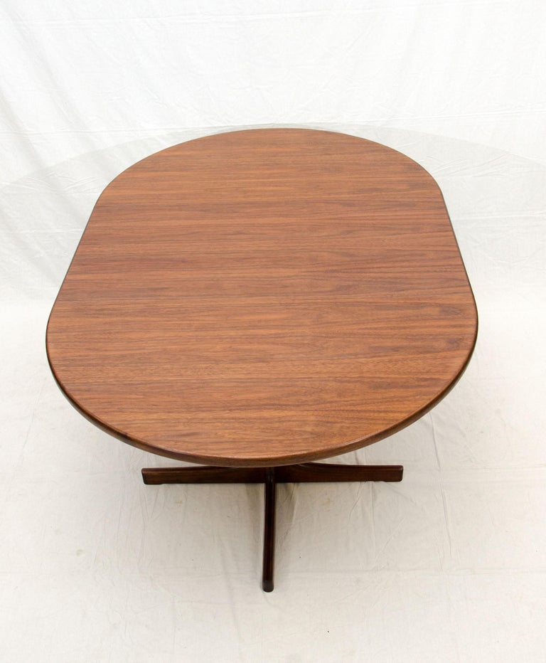 Danish Walnut Round Dining Table on Pedestal Base with Two ...