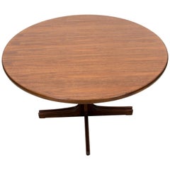 Danish Walnut Round Dining Table on Pedestal Base with Two Leaves