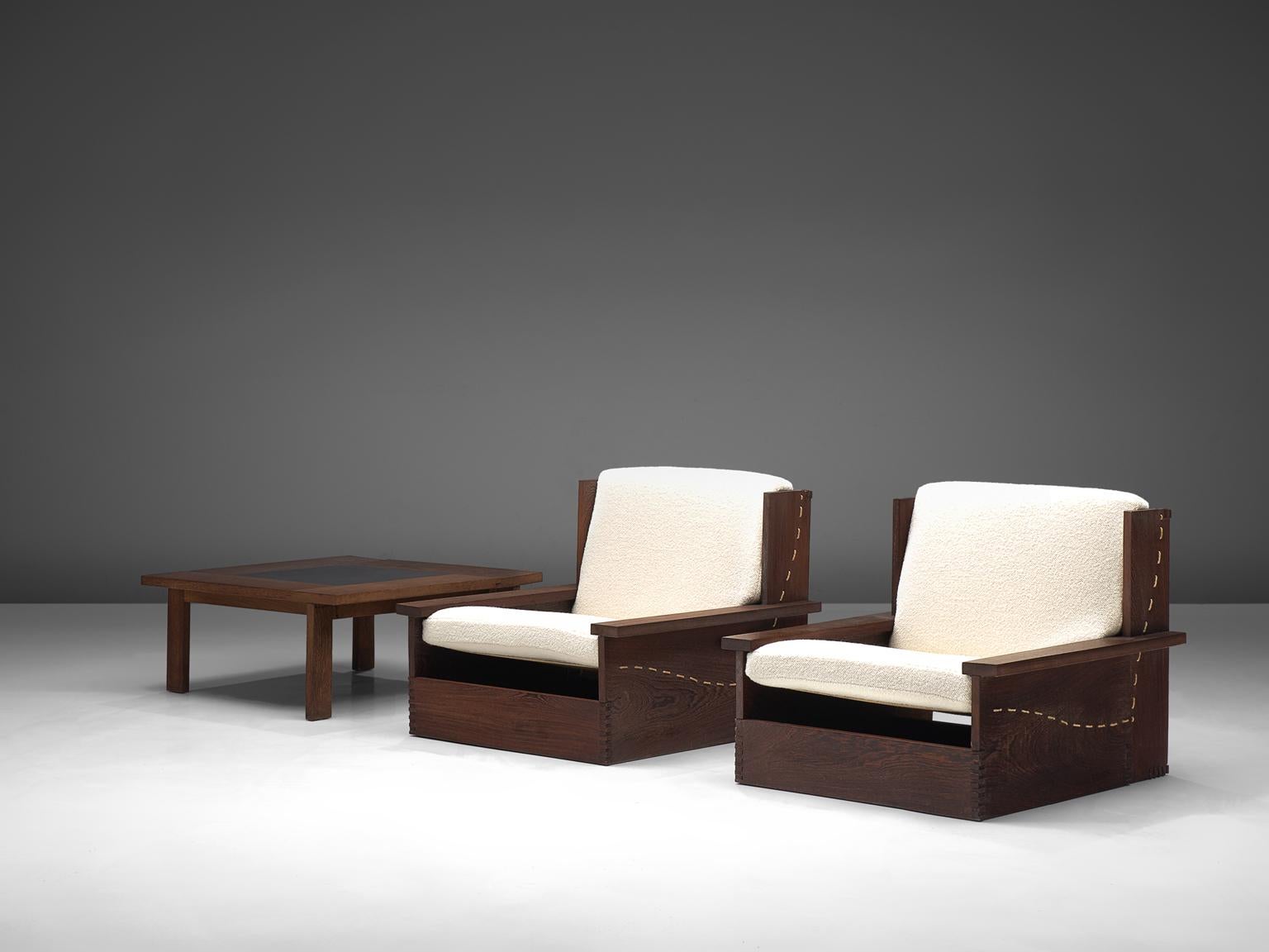 Mid-Century Modern Danish Wenge Lounge Chairs and Coffee Table with Pierre Frey Fabric
