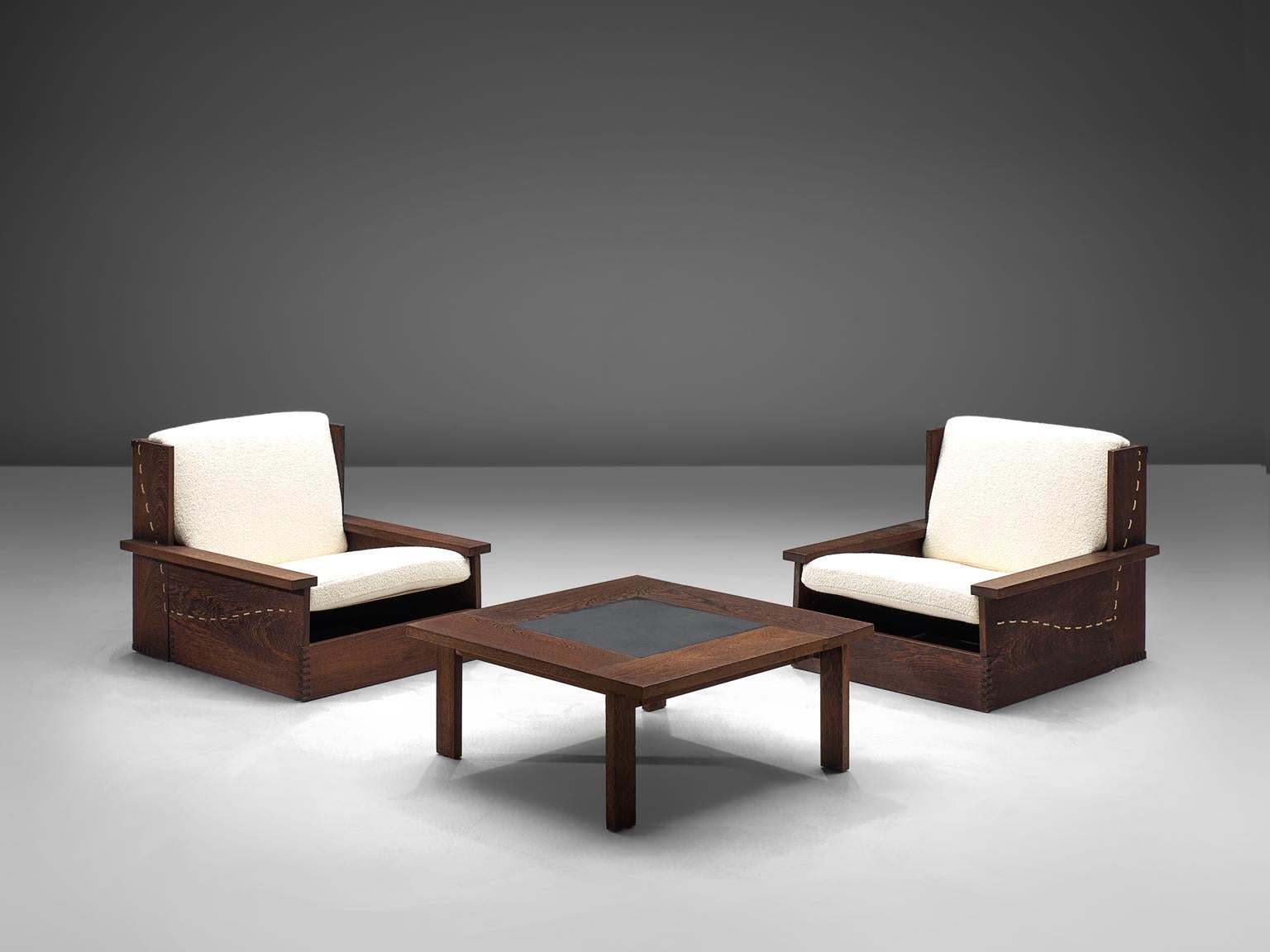 Mid-20th Century Danish Wenge Lounge Chairs and Coffee Table with Pierre Frey Fabric