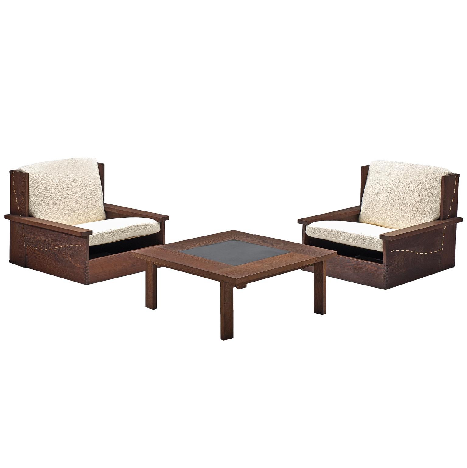 Danish Wenge Lounge Chairs and Coffee Table with Pierre Frey Fabric
