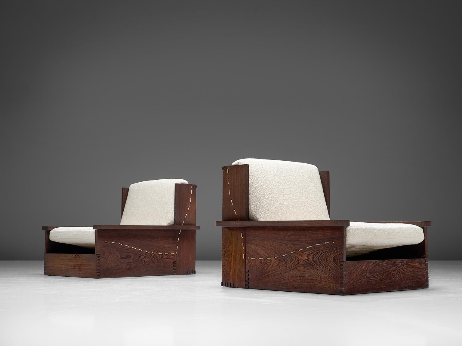 Danish Wenge Pair of Lounge Chairs in Woolen Pierre Frey In Good Condition In Waalwijk, NL
