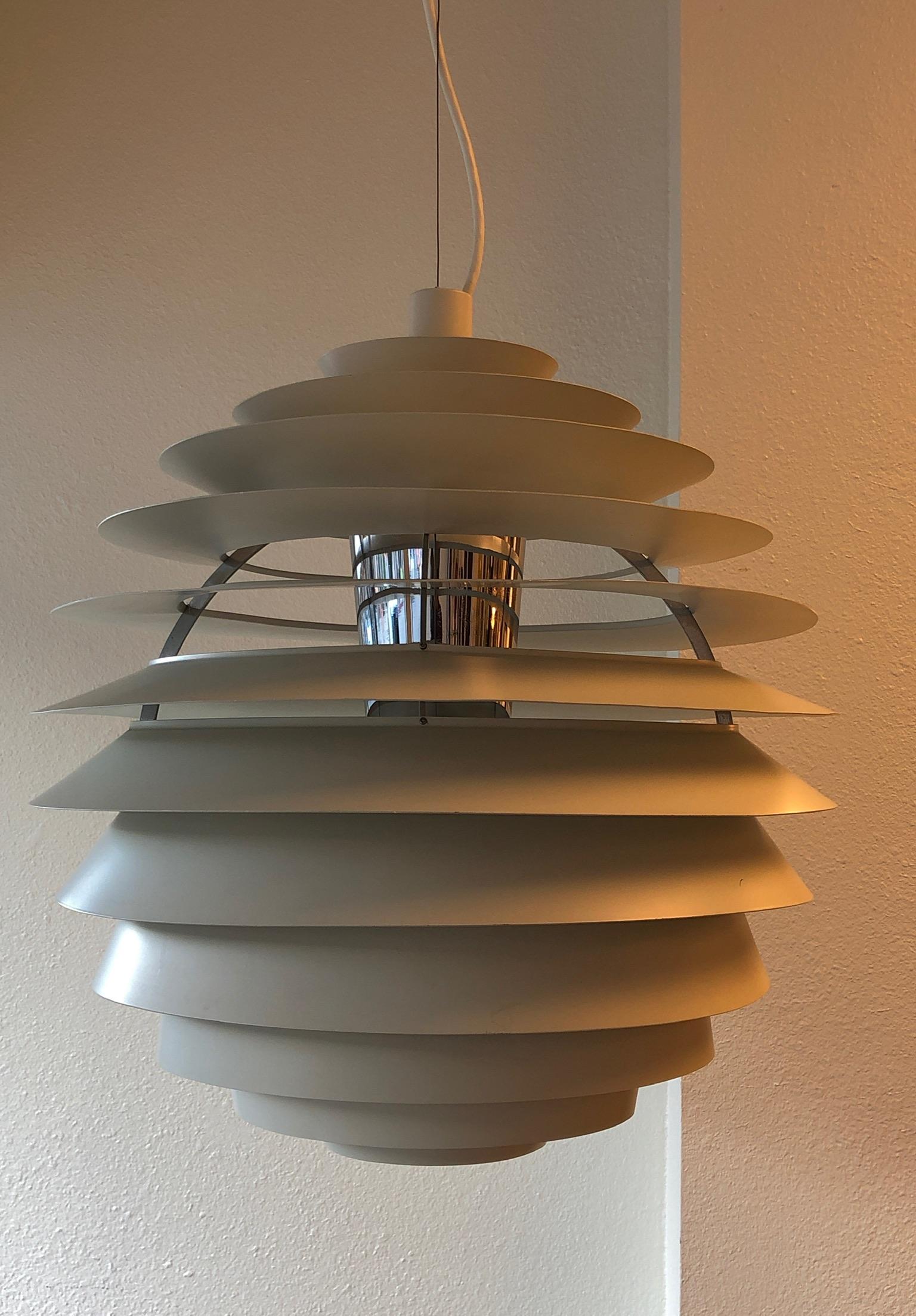 Danish White and Chrome 1957 Pendant Lamp by Poul Henninsen for Louis Poulsen In Good Condition In Palm Springs, CA