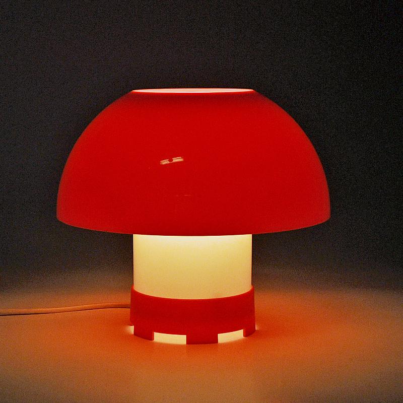Scandinavian Modern Danish White and Orange Space Age Tablelamp and Pendant by Bent Karlby 1970s