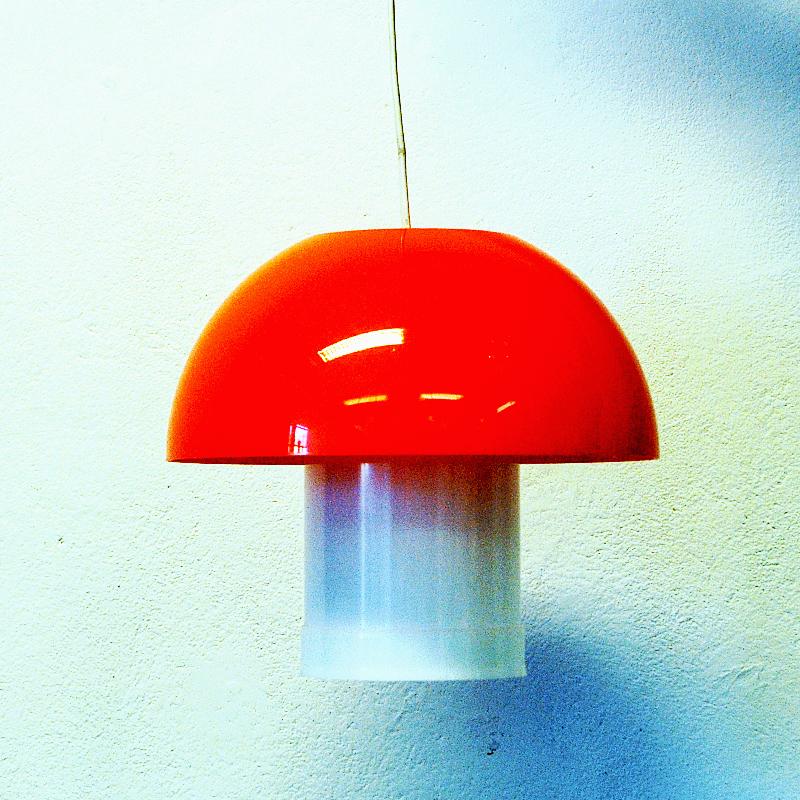 Late 20th Century Danish White and Orange Space Age Tablelamp and Pendant by Bent Karlby 1970s