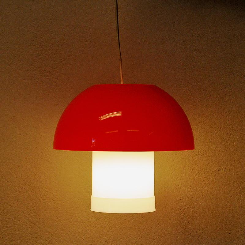 Danish White and Orange Space Age Tablelamp and Pendant by Bent Karlby 1970s 1