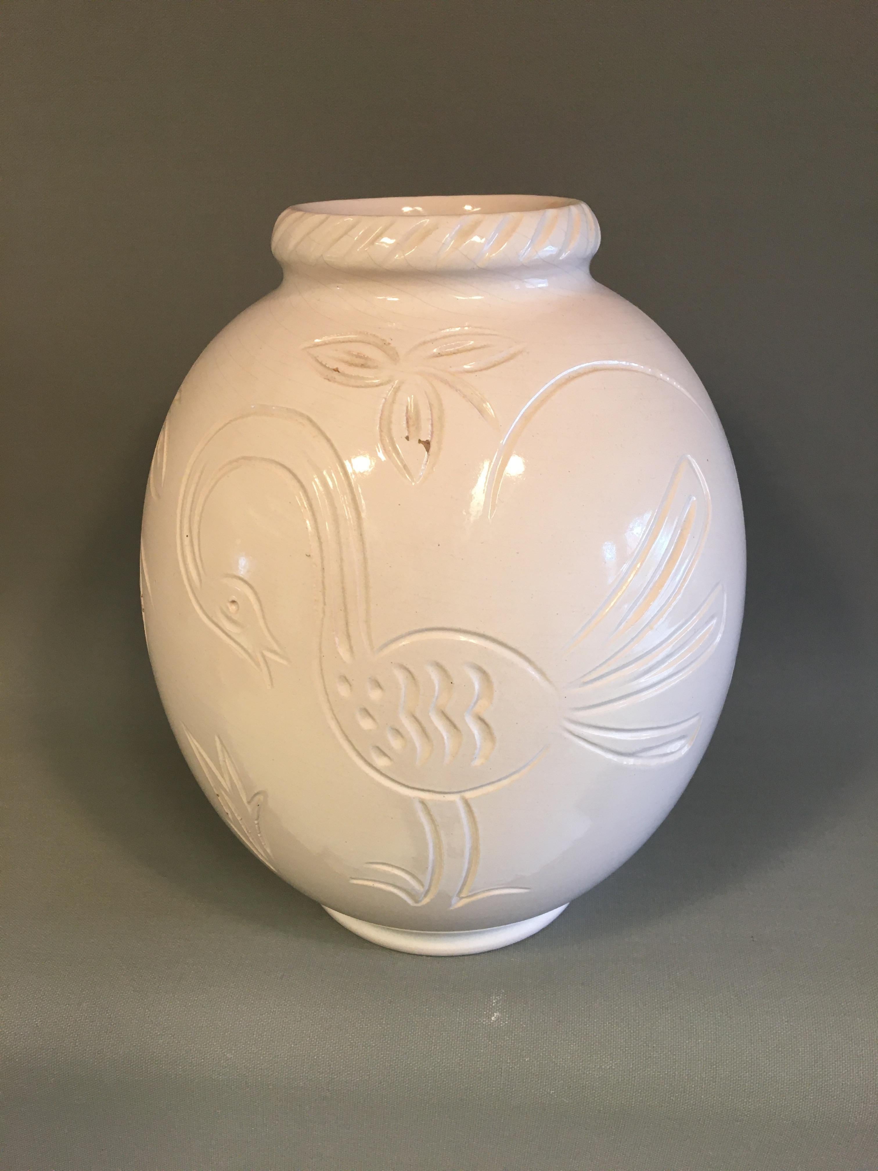 Mid-Century Modern Danish White Ceramic Vase with White Glasur, by Michael Andersen For Sale