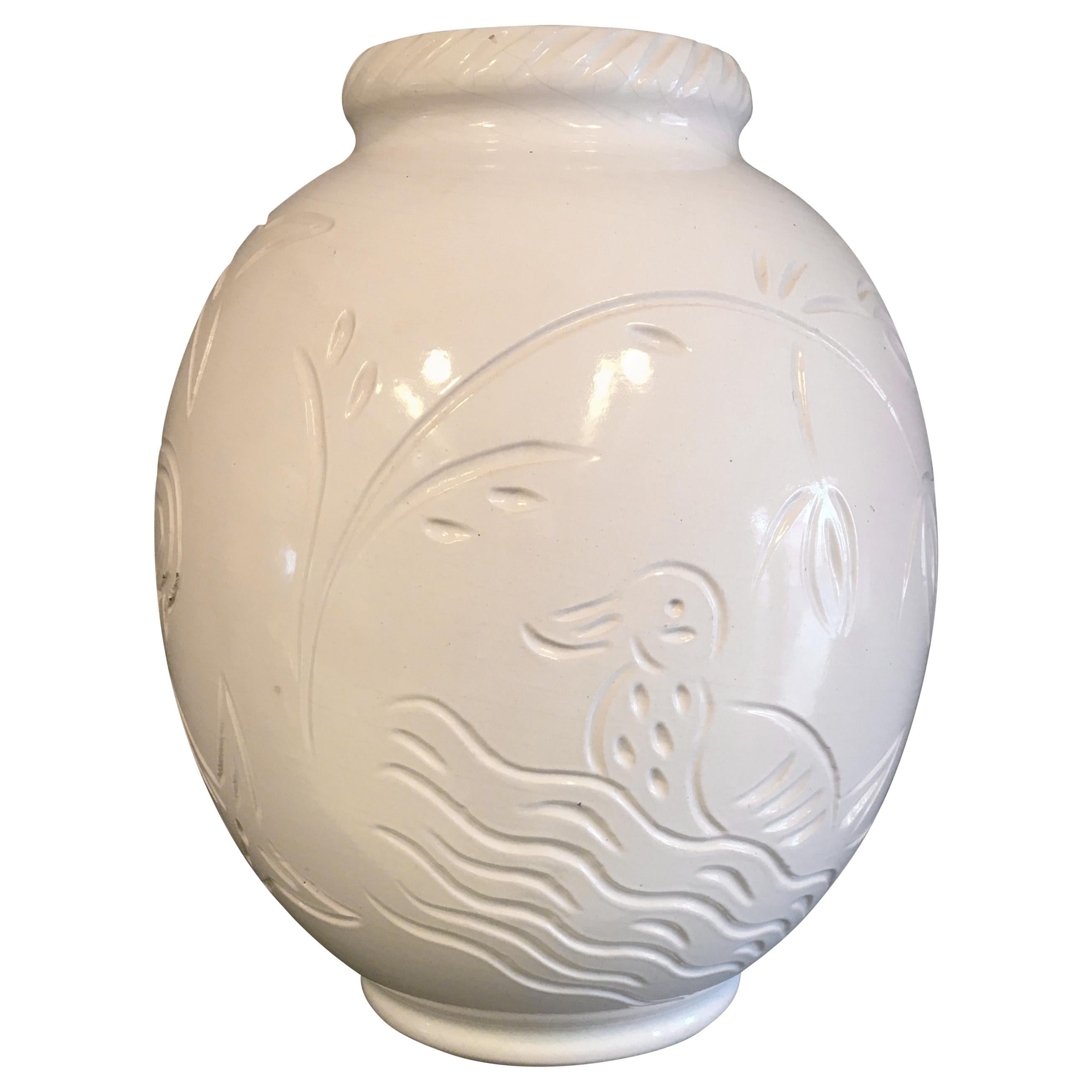 Danish White Ceramic Vase with White Glasur, by Michael Andersen For Sale