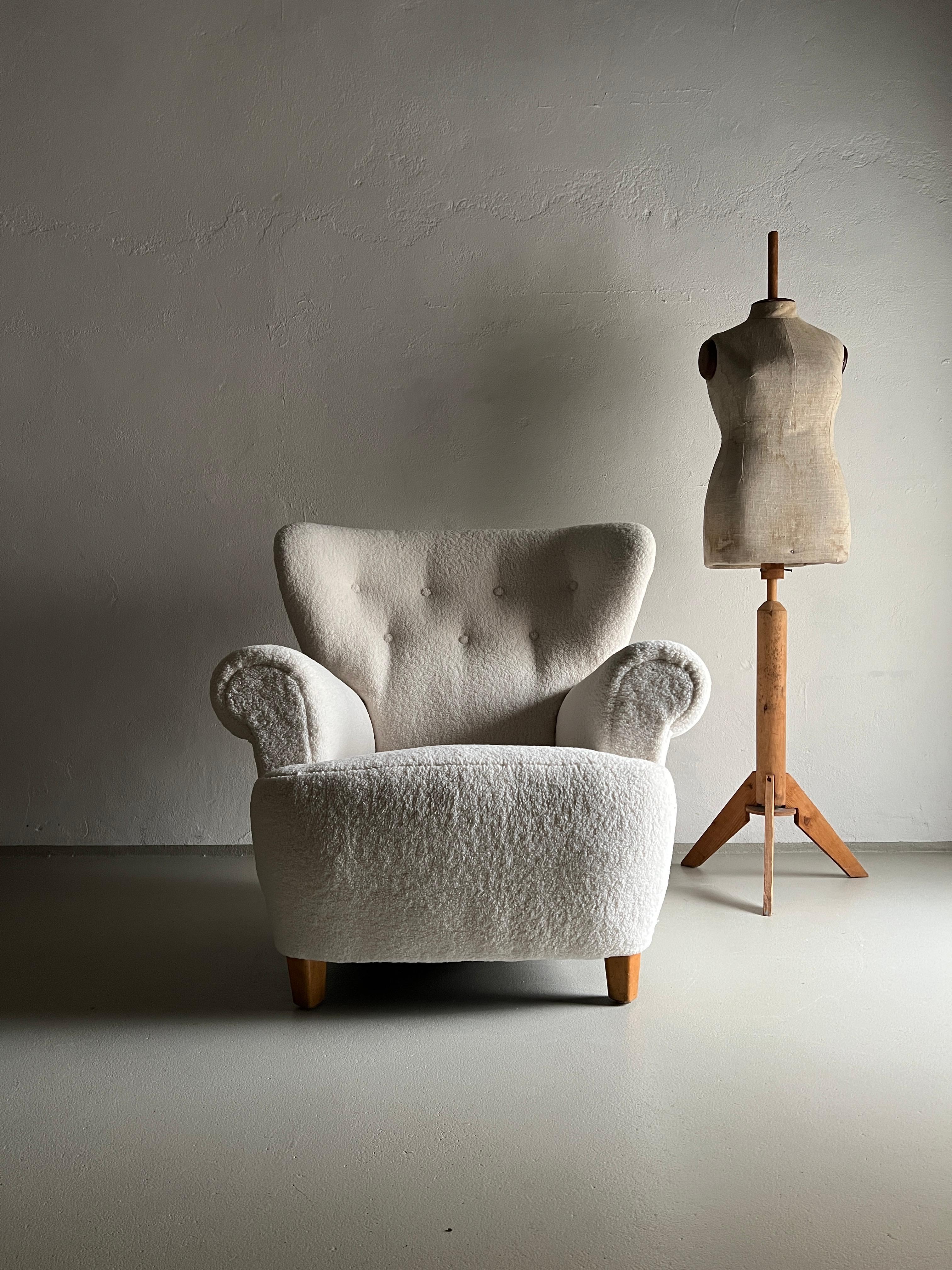 Danish White Faux Shearling Lounge Chair, 1940s 5