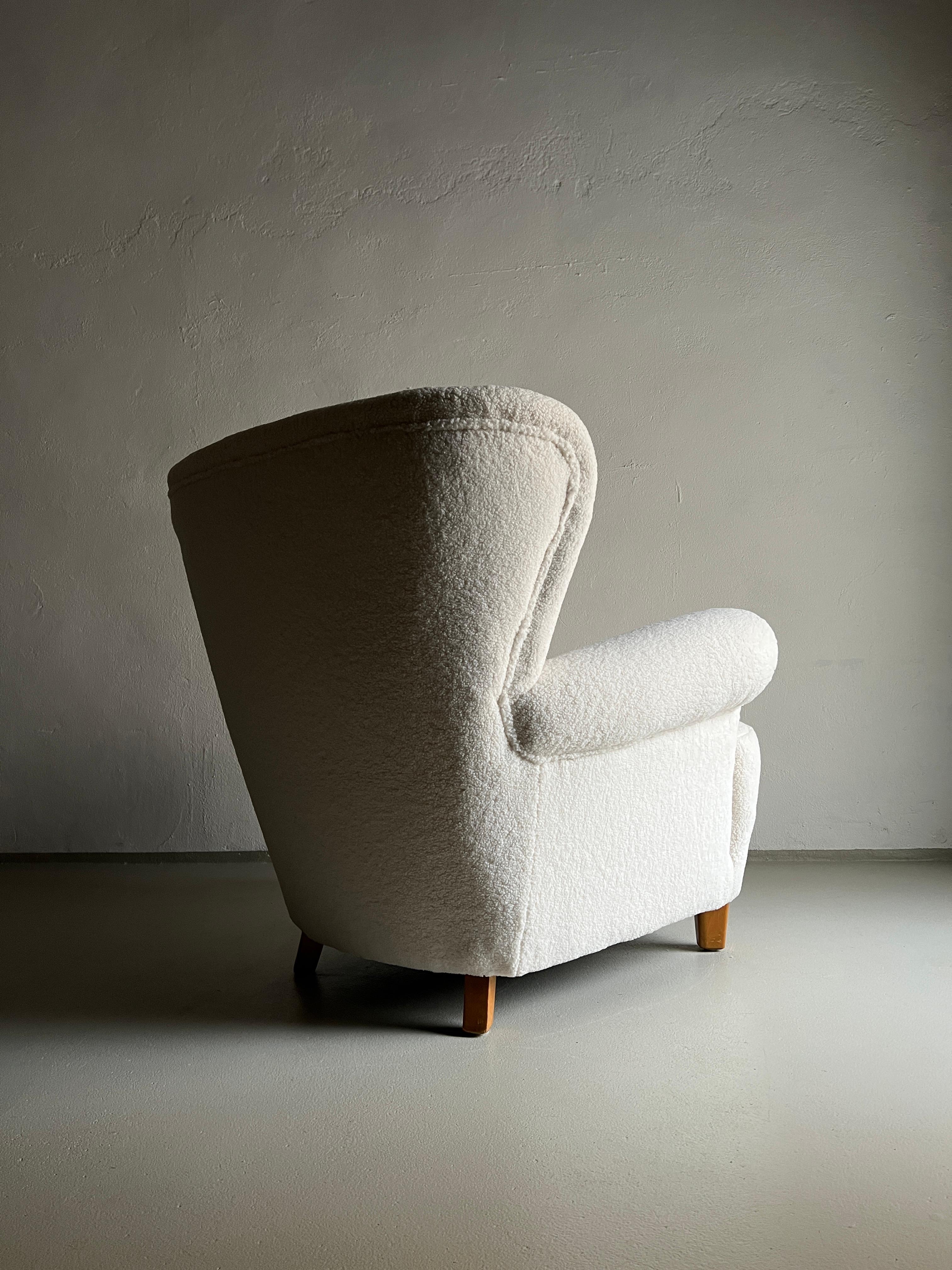 Danish White Faux Shearling Lounge Chair, 1940s 1
