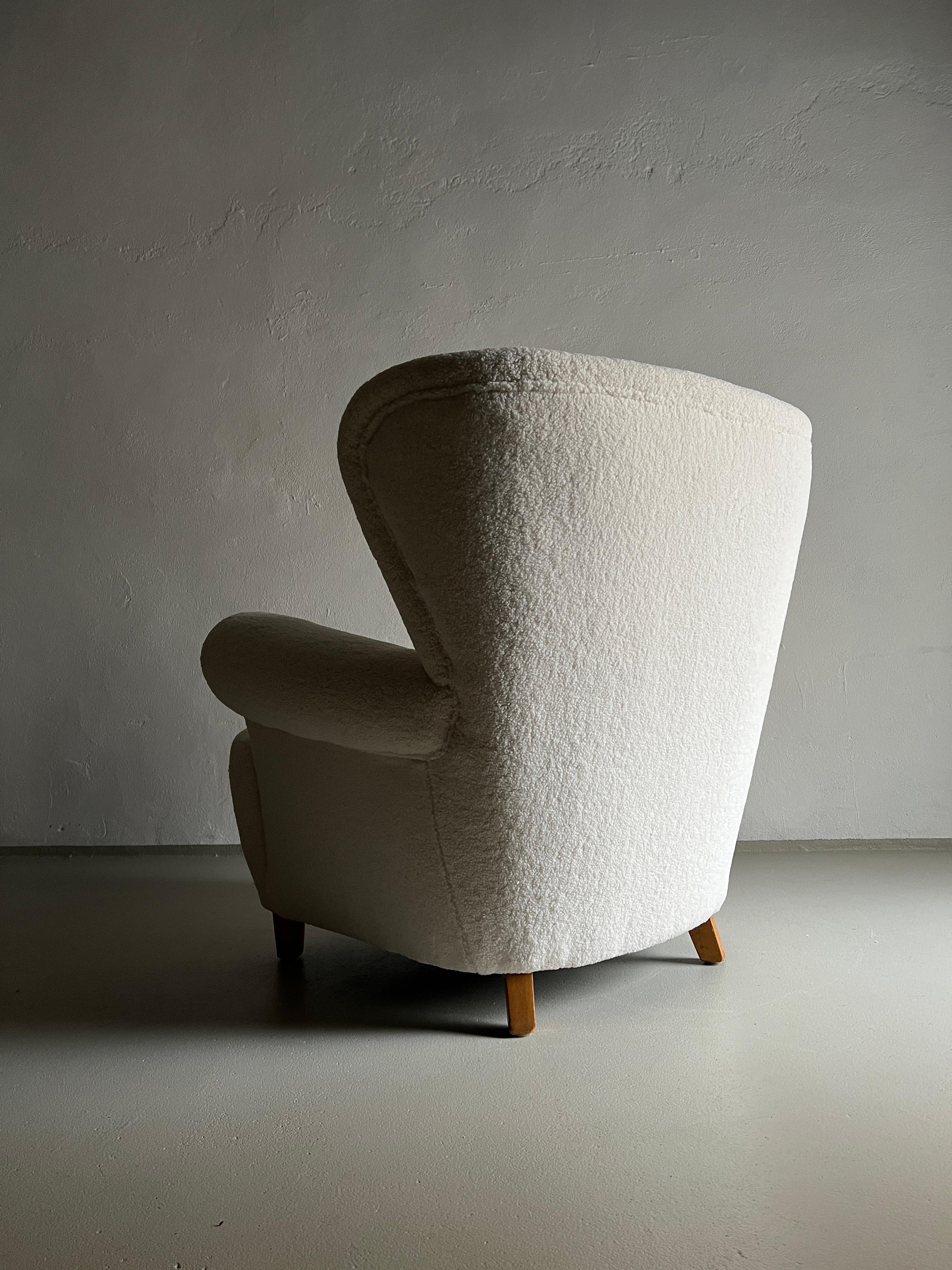 Danish White Faux Shearling Lounge Chair, 1940s 3