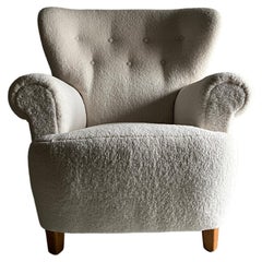 Danish White Faux Shearling Lounge Chair, 1940s