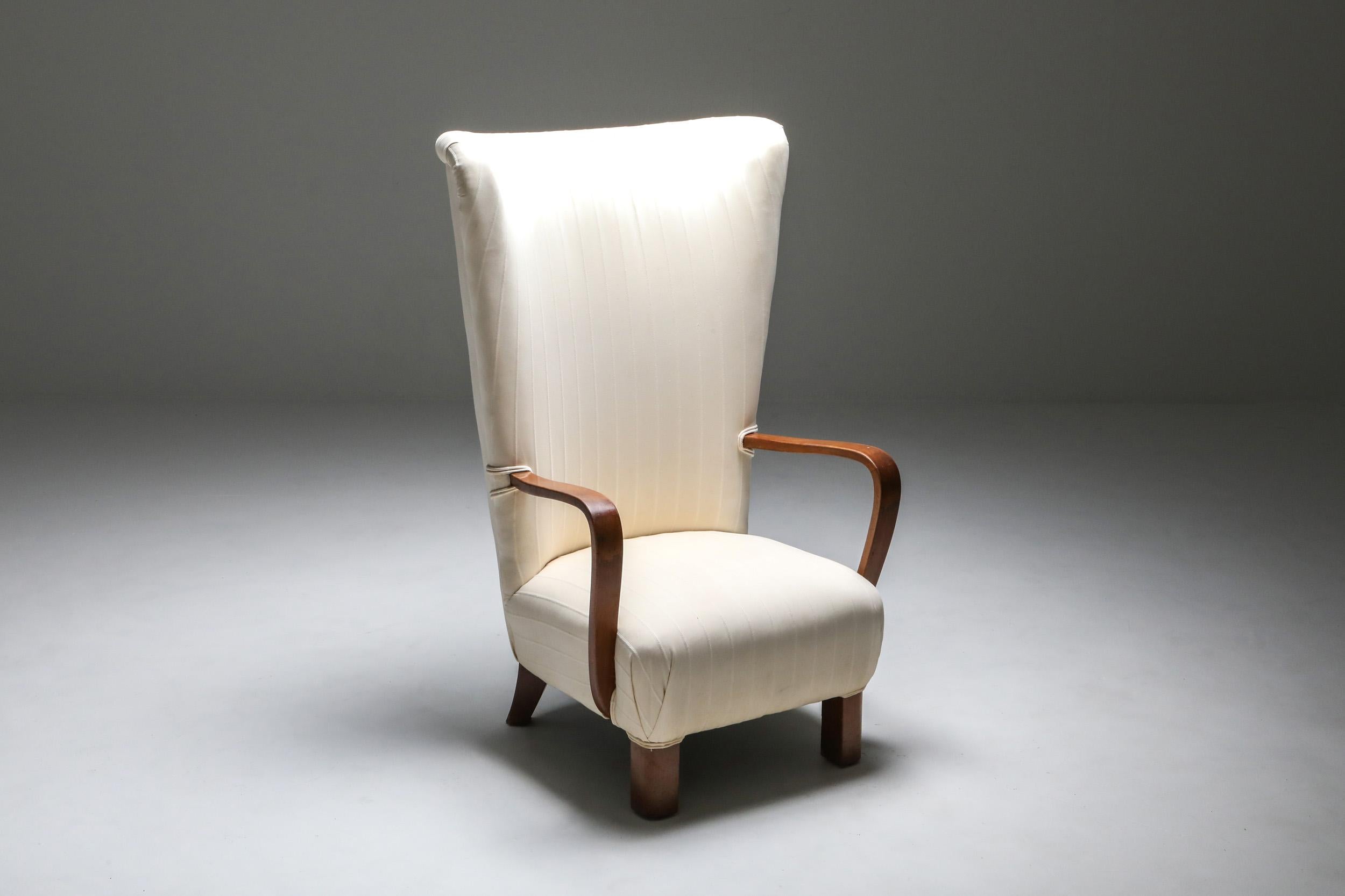 Mid-20th Century Danish White High Back Lounge Chair with Pouf