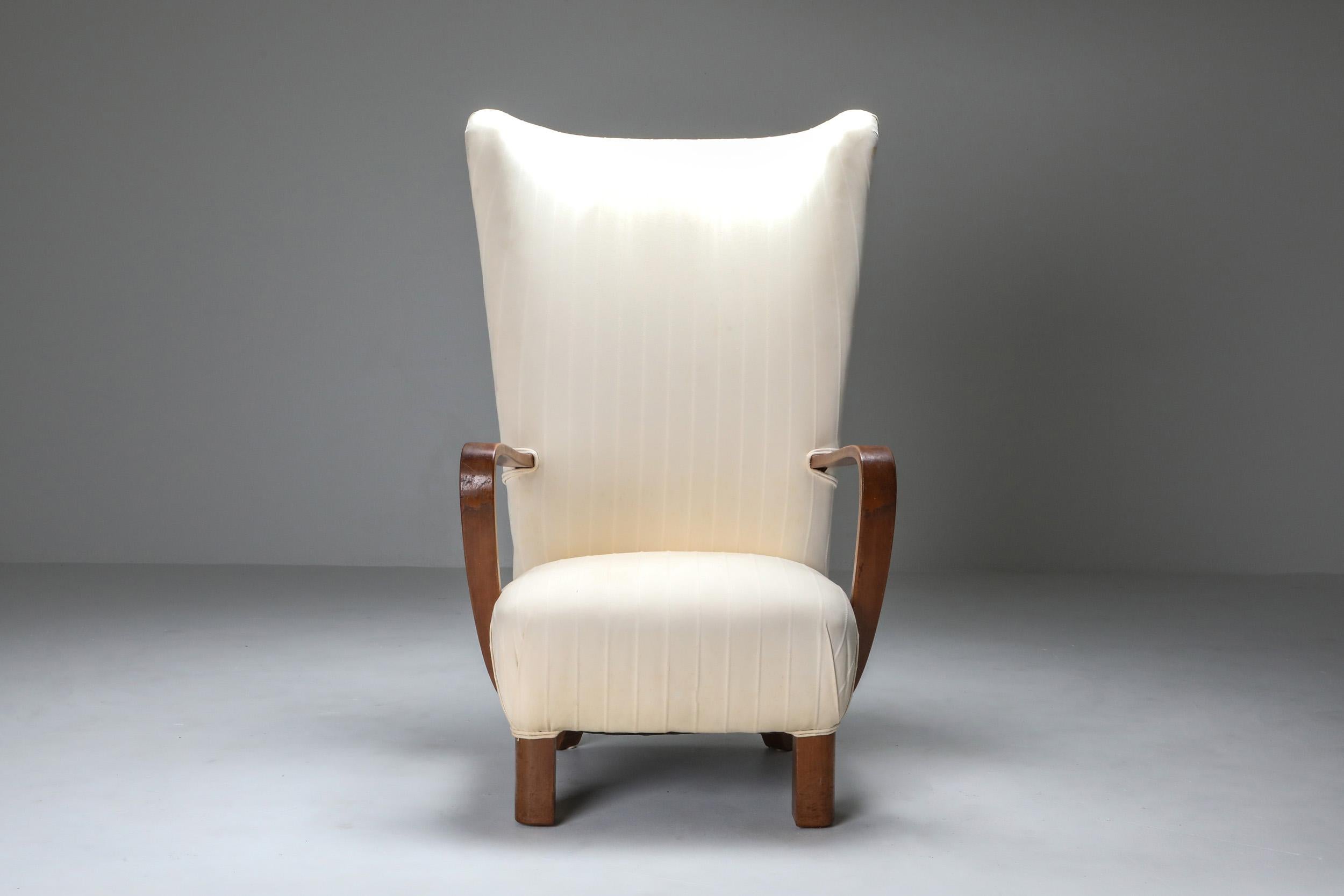 Danish White High Back Lounge Chair with Pouf 1
