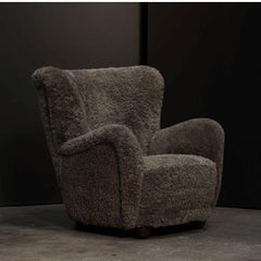 Danish Wing Chair in Mushroom Shearling
