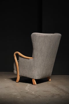 Danish Wing Chair with Curved Arm