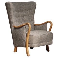 Danish Wing Chair with Curved Arm