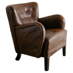 Danish WIngback "1669" Armchair by Fritz Hansen in Brown Leather & Oak, 1940s