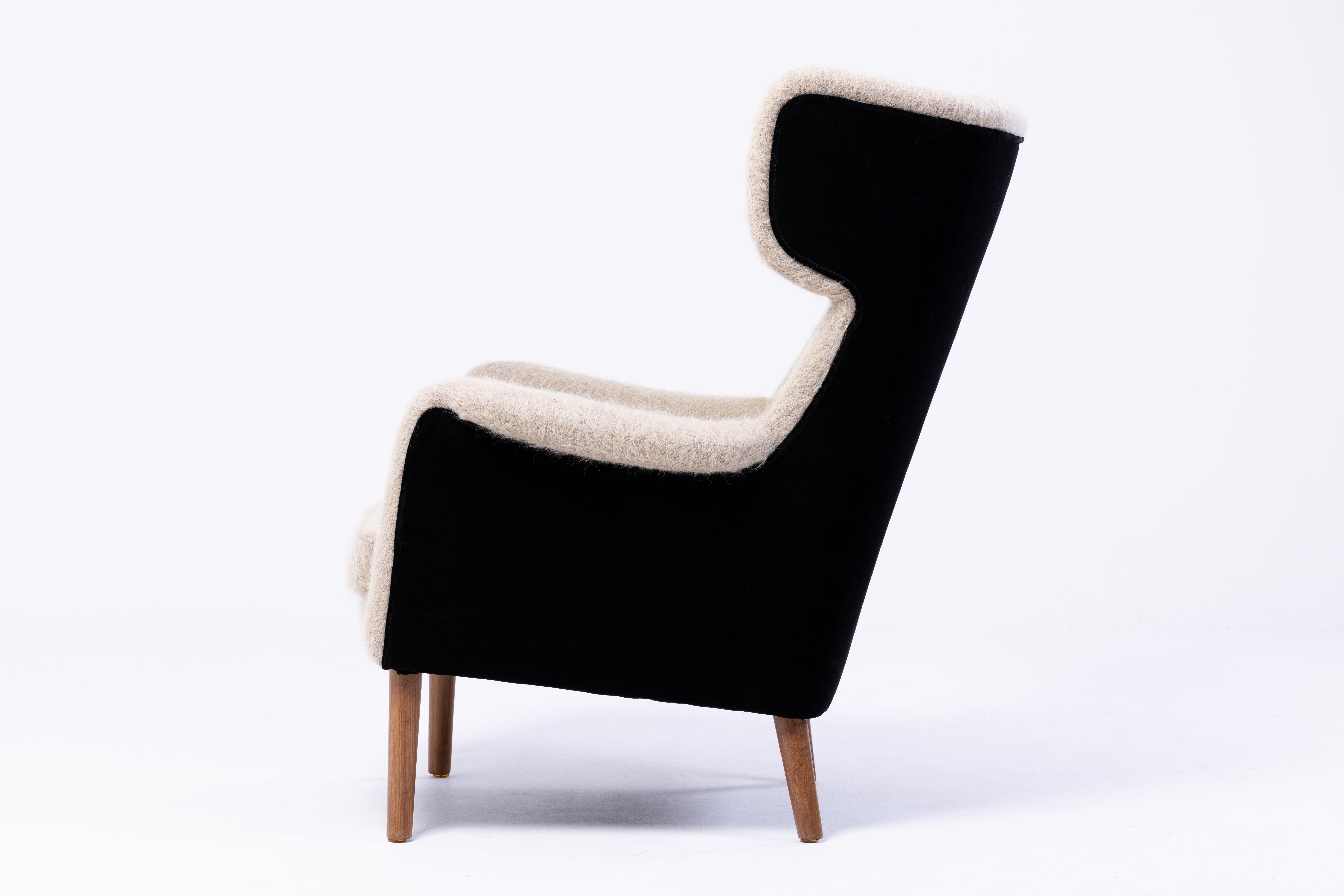 Mid-Century Modern Danish Wingback Armchair, 1950s, in Hèrmes and Pierre Frey Fabric