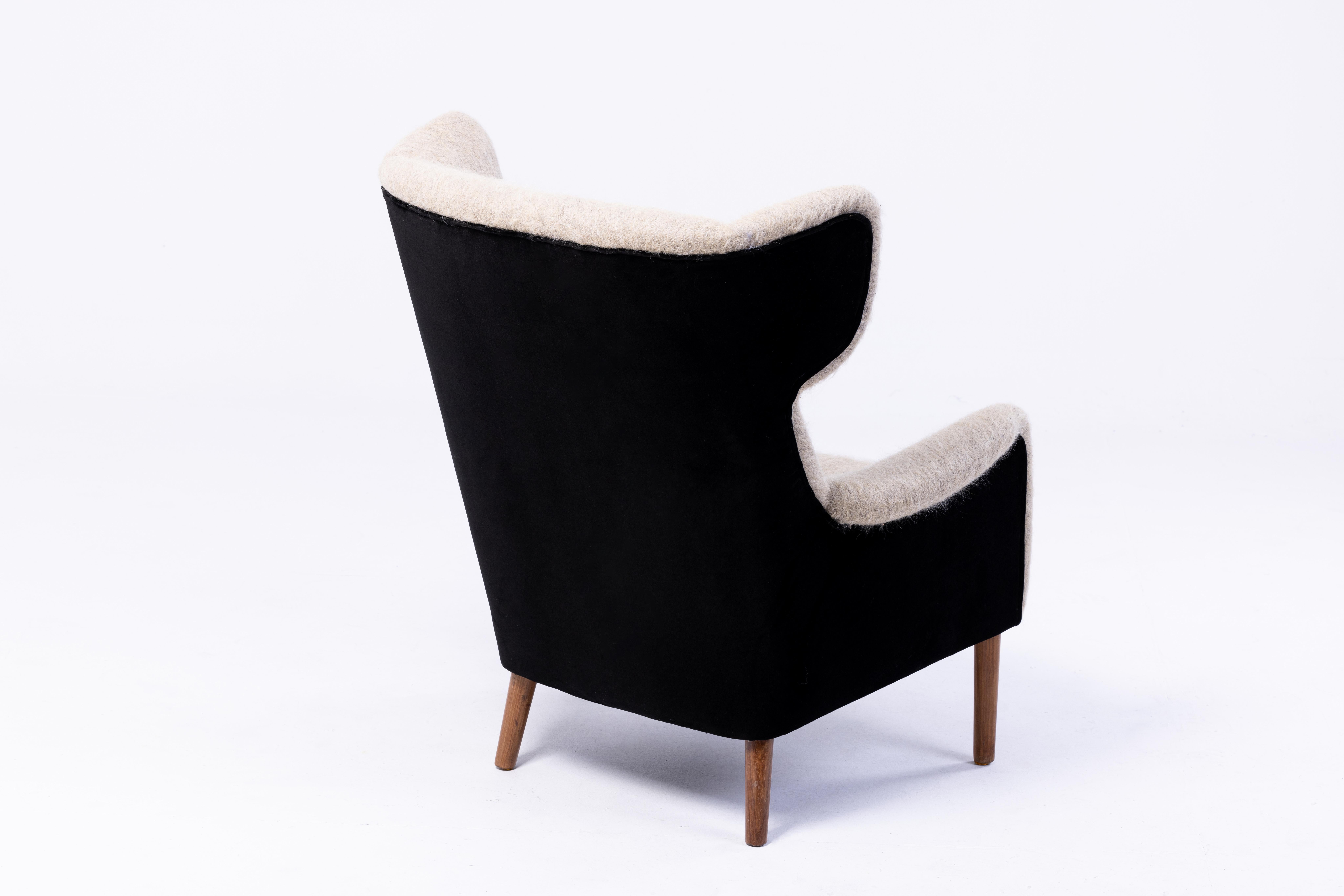 20th Century Danish Wingback Armchair, 1950s, in Hèrmes and Pierre Frey Fabric