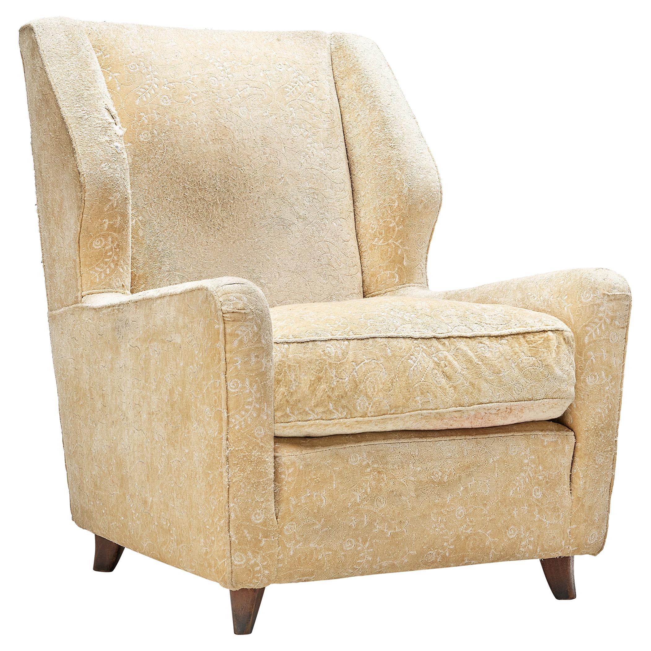 Danish Wingback Chair in Beige Floral Upholstery  For Sale