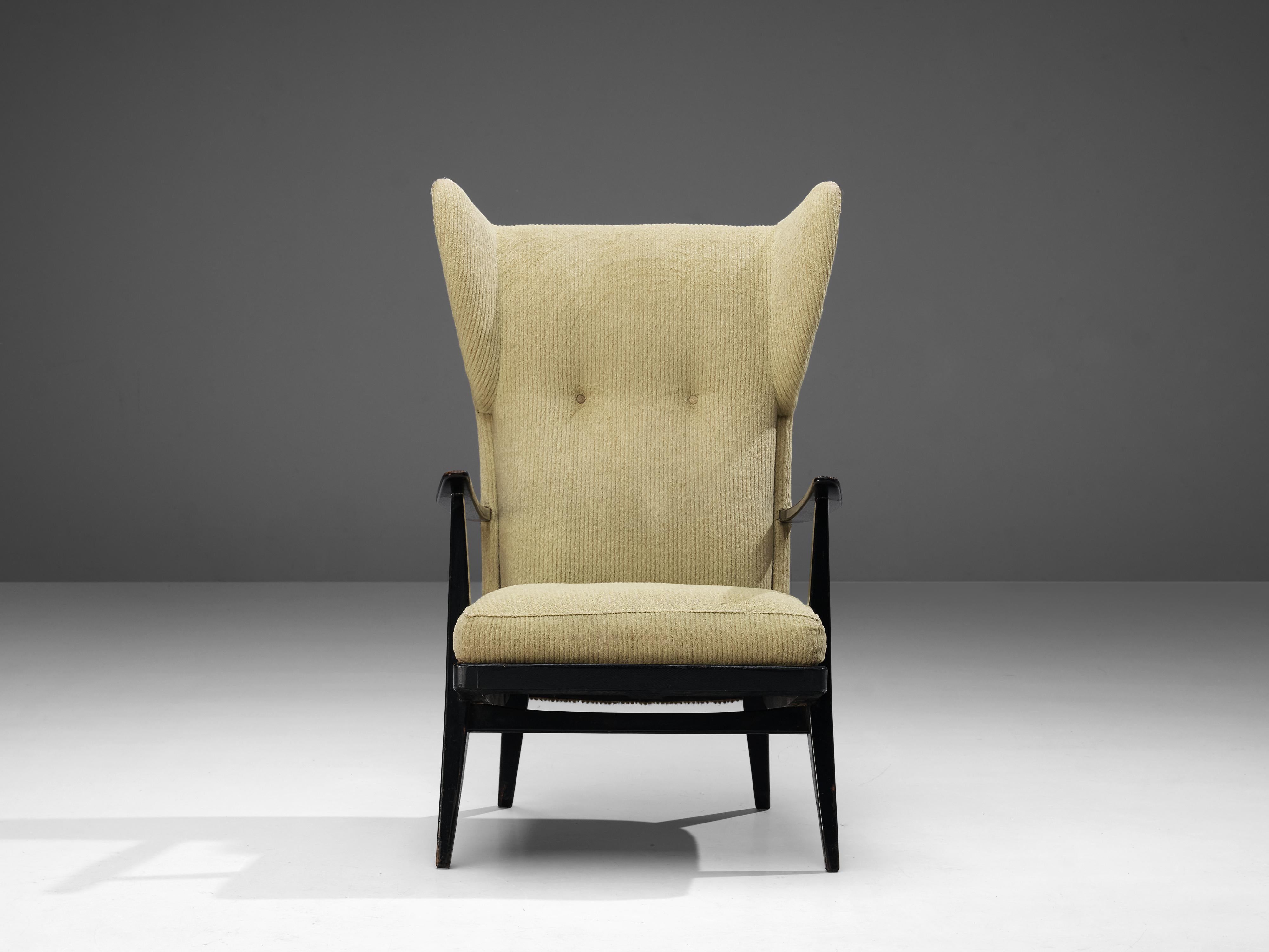 Mid-20th Century Danish Wingback Chair in Lime Upholstery