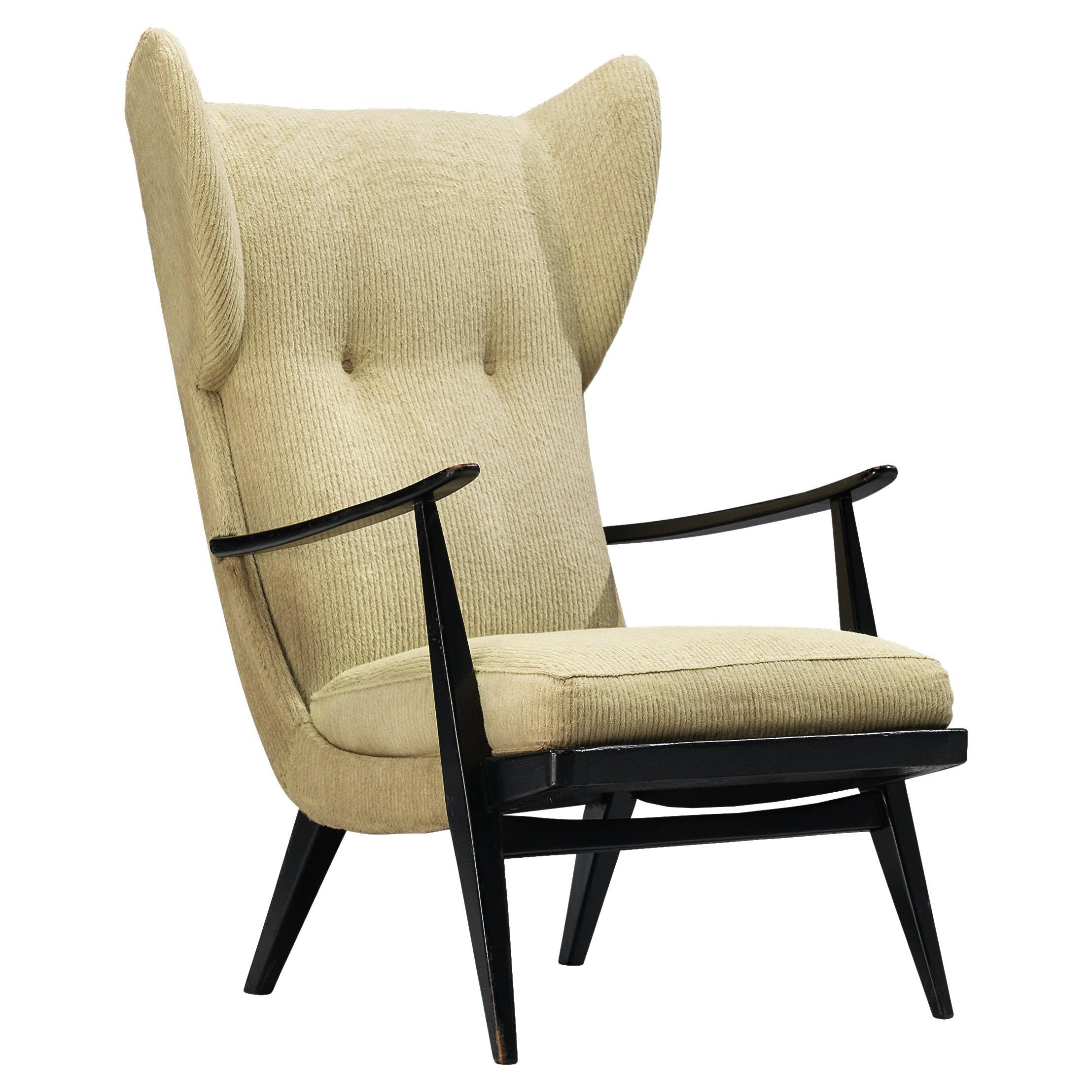 Danish Wingback Chair in Lime Upholstery