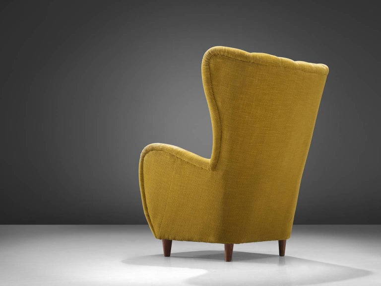 Danish Wingback Chair in Original Yellow Upholstery For Sale at 1stdibs