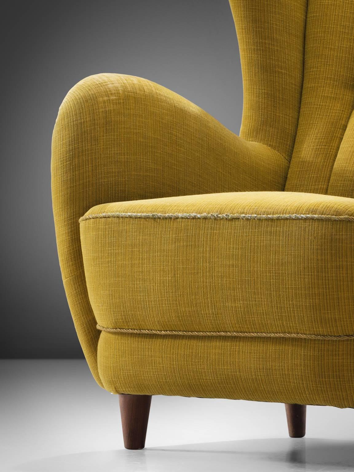 Mid-20th Century Danish Wingback Chair in Original Yellow Upholstery