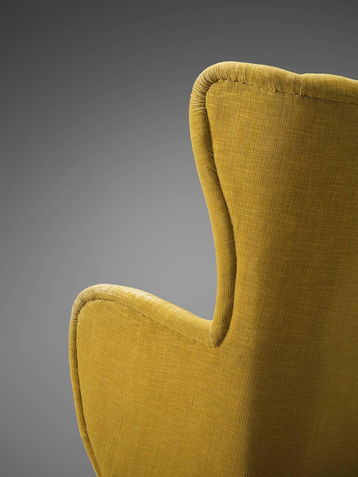 Fabric Danish Wingback Chair in Original Yellow Upholstery