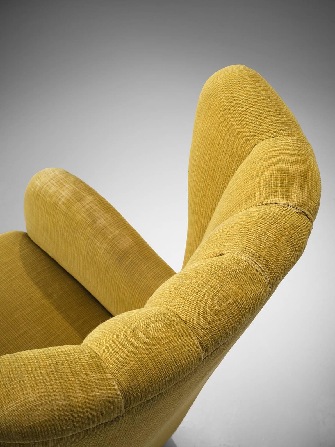 Danish Wingback Chair in Original Yellow Upholstery 1