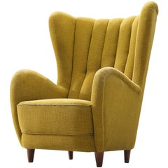 Danish Wingback Chair in Original Yellow Upholstery