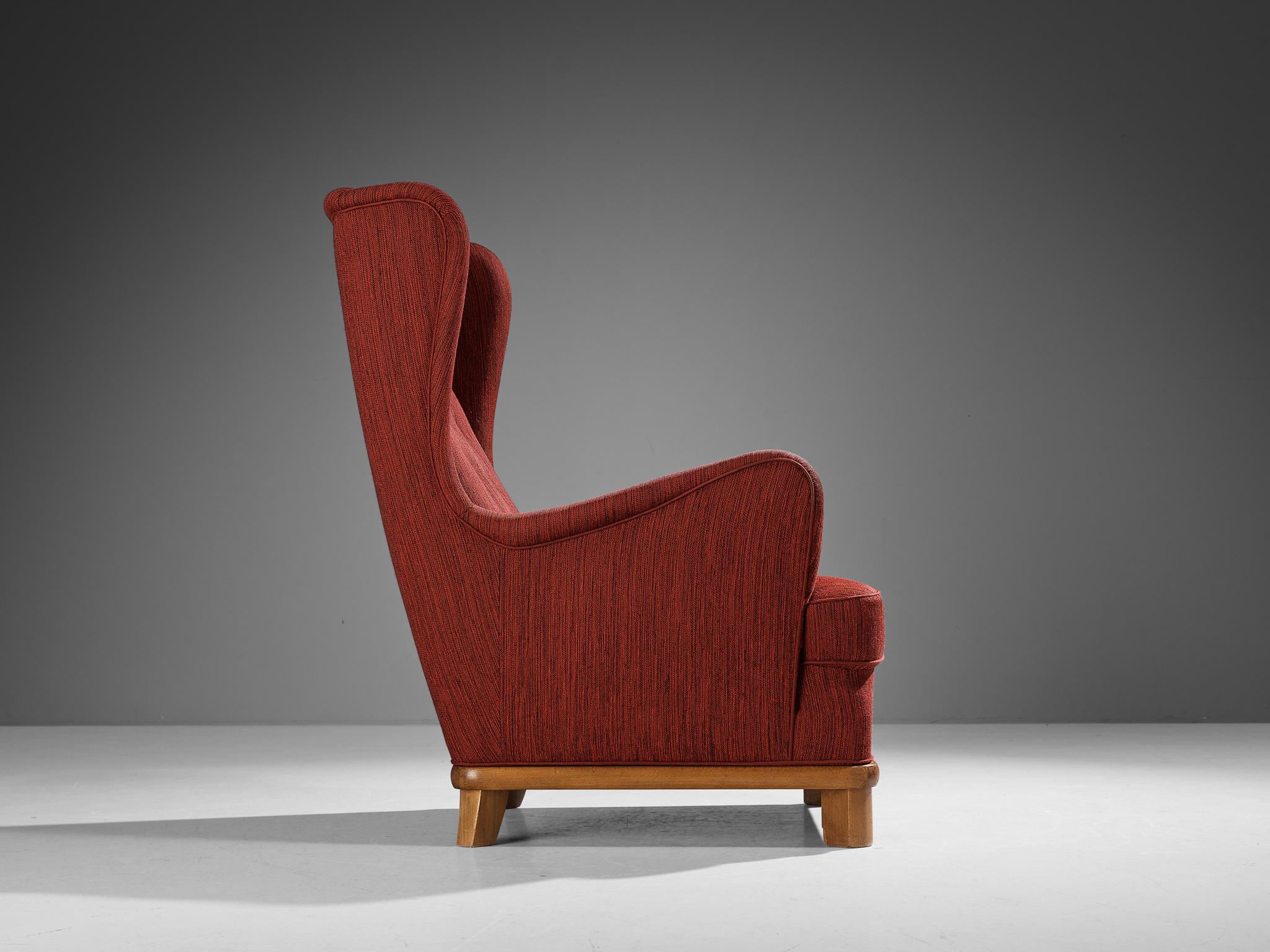 Danish Wingback Chair in Red Upholstery For Sale 2