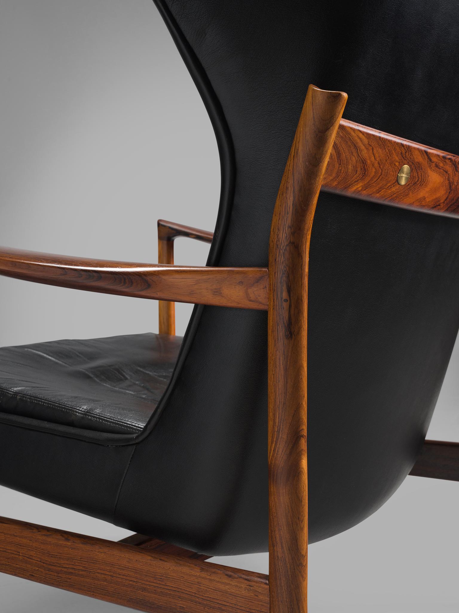 Danish Wingback Chair in Rosewood and Leather 5