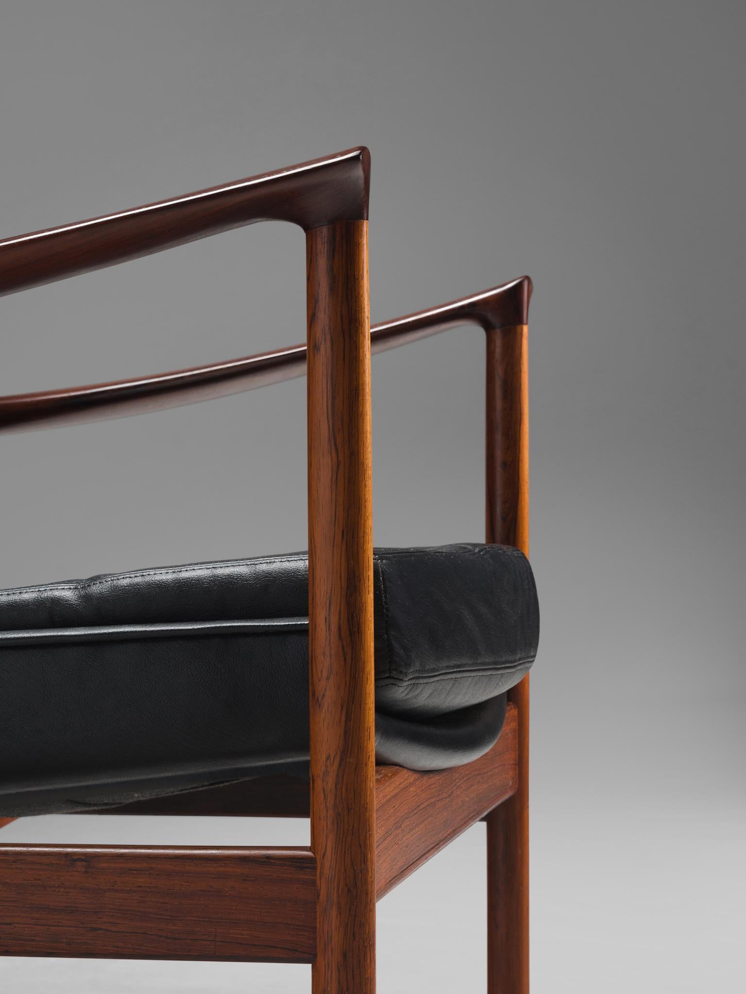Danish Wingback Chair in Rosewood and Leather 2