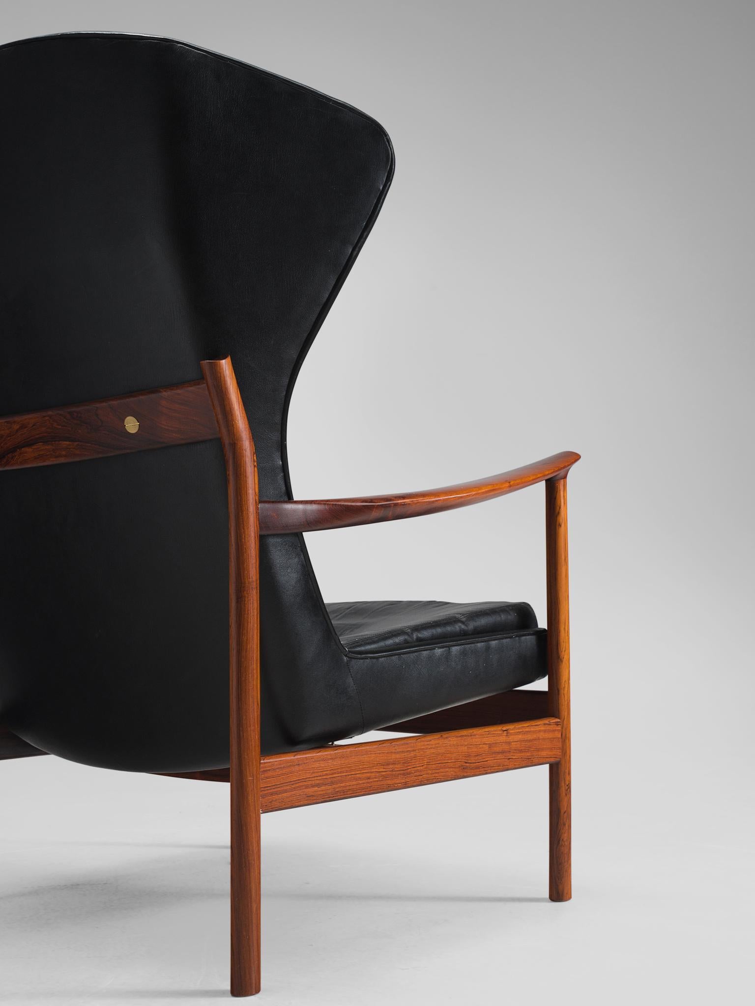 Danish Wingback Chair in Rosewood and Leather 3